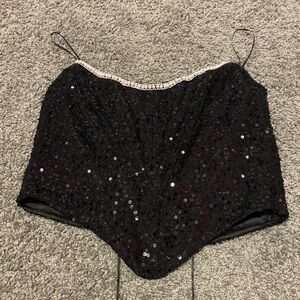 AKIRA Black Sequin Crop Top